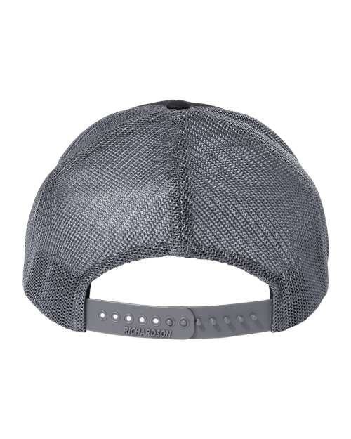 112+ R-Flex Adjustable Trucker Cap - Black/ Graphite back Richardson 112PL - 112+ R-Flex Adjustable Trucker Cap